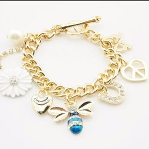 Blue Bee Gold Link Charm Bracelet